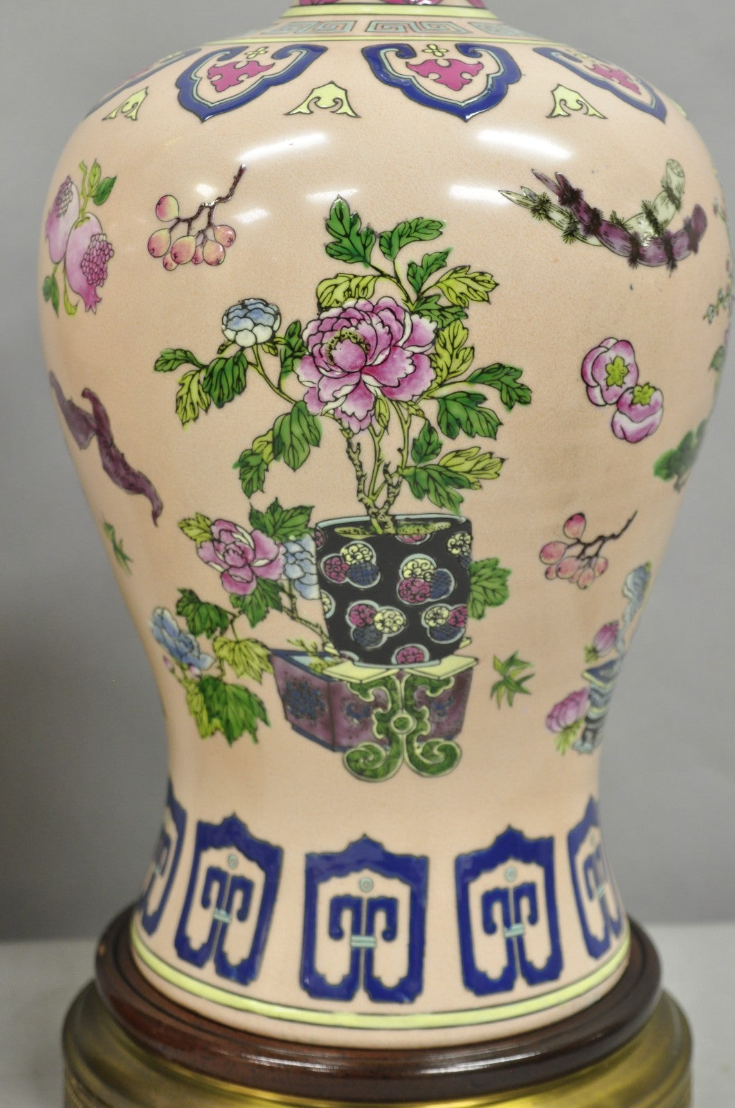 Vintage Chinoiserie Pink Porcelain Ginger Jar Jardinière Vase Table Lamp a Pair