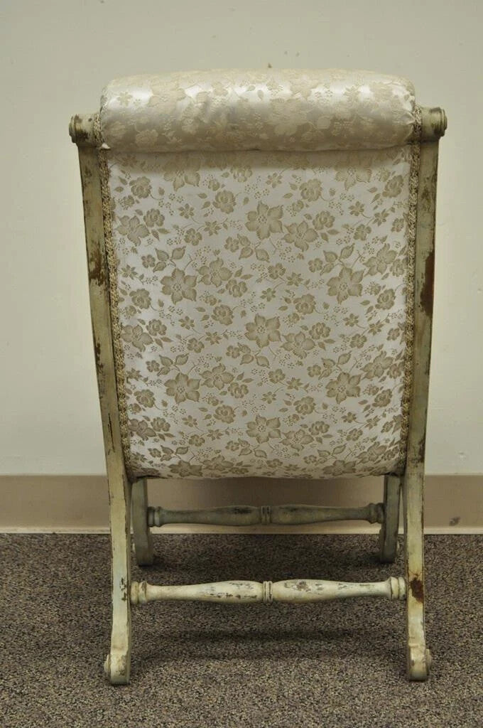 Vintage Carved Wood Japanese Obi Slipper Side Chair w/ Distress Painted Finish