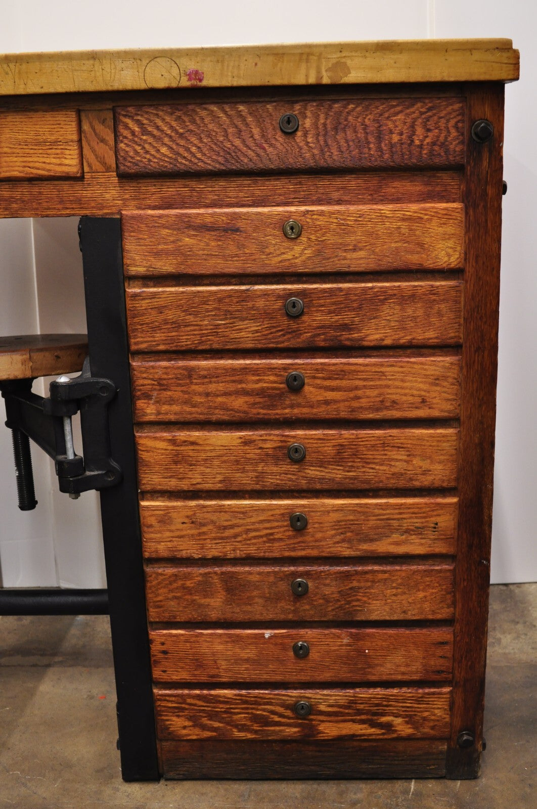 Antique Arts & Crafts Oak Jewelers Workbench Desk Drafting Table w/ Swivel Stool