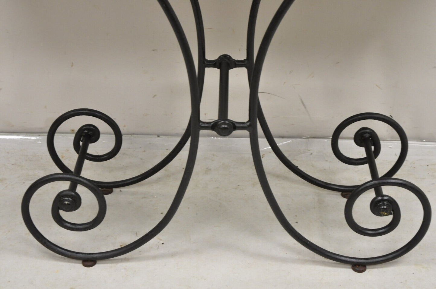 Vtg French Country Pastry Style Wrought Iron Marble Top Baker's Console Table