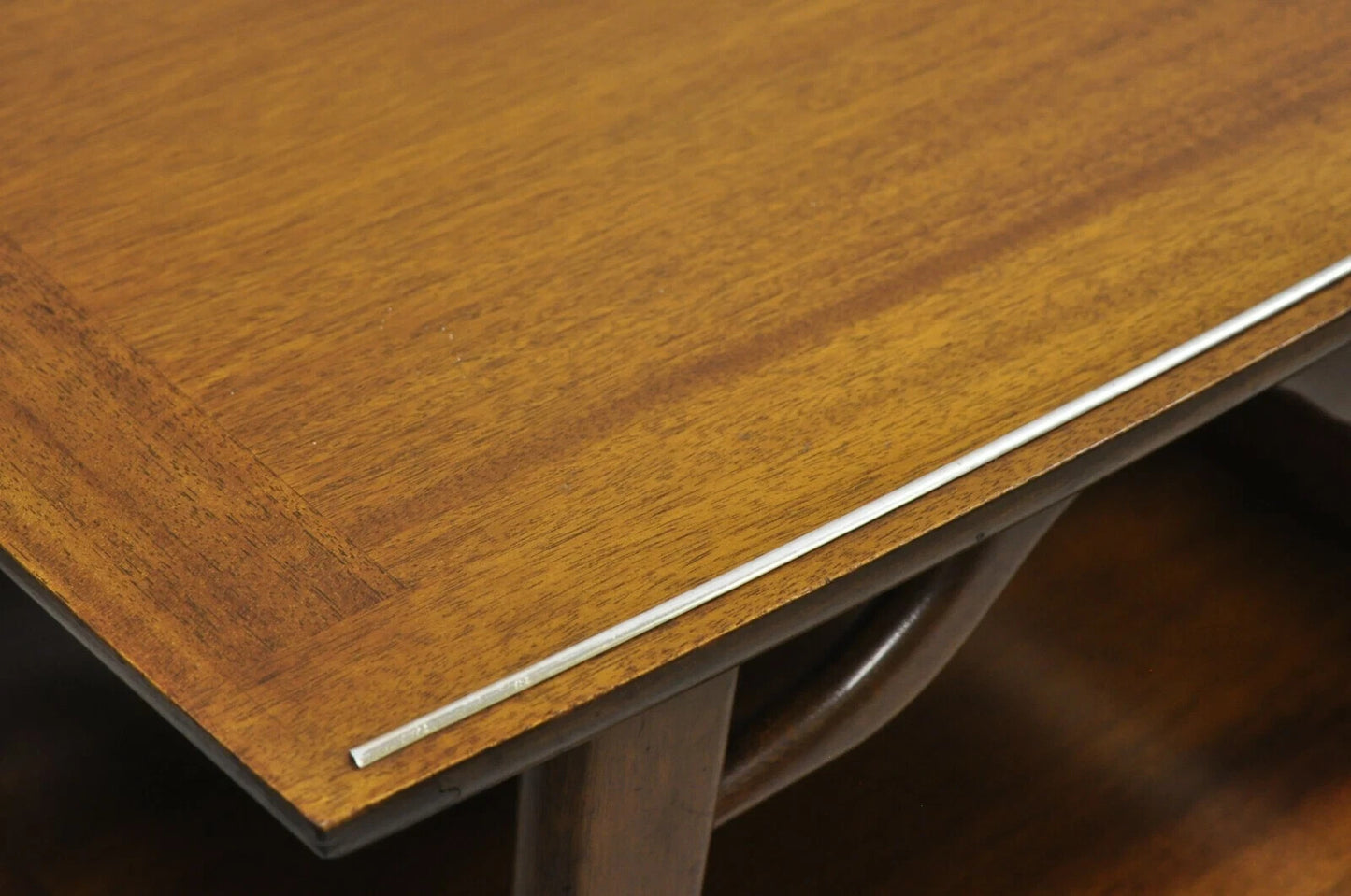 Vintage Mid Century Modern Sculpted Walnut 2 Tier End Tables w Brass Feet - Pair