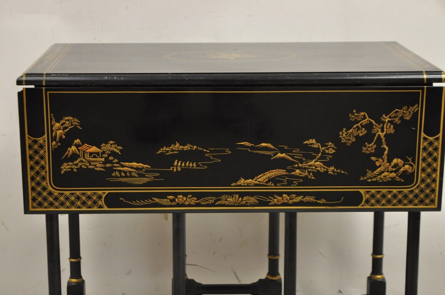 Drexel Et Cetera Asian Chinoiserie Black Lacquer Small Gateleg Side Table
