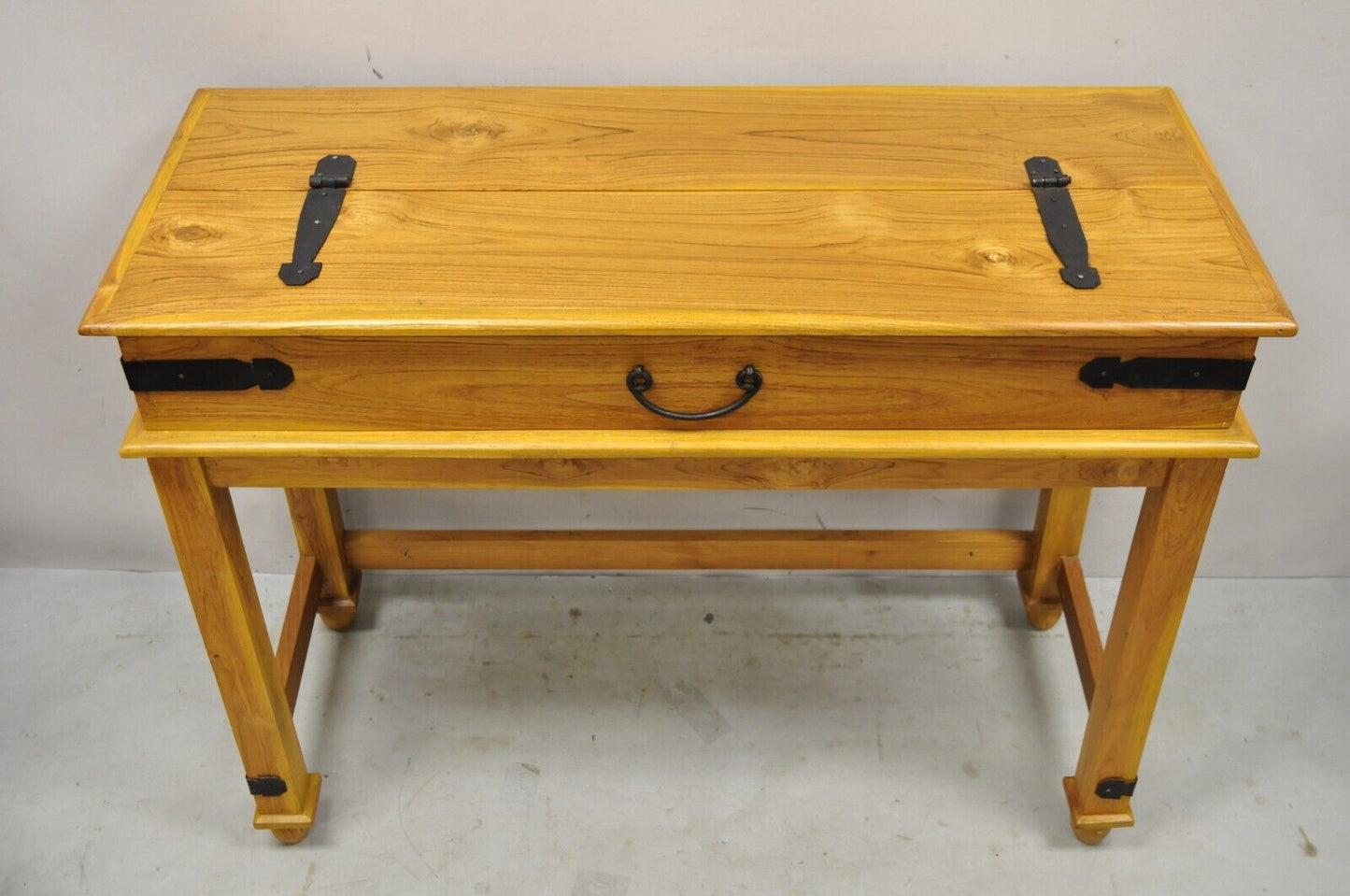 Campaign Style Teak Wood Flip Top Writing Desk with Side Chair - 2pc Set
