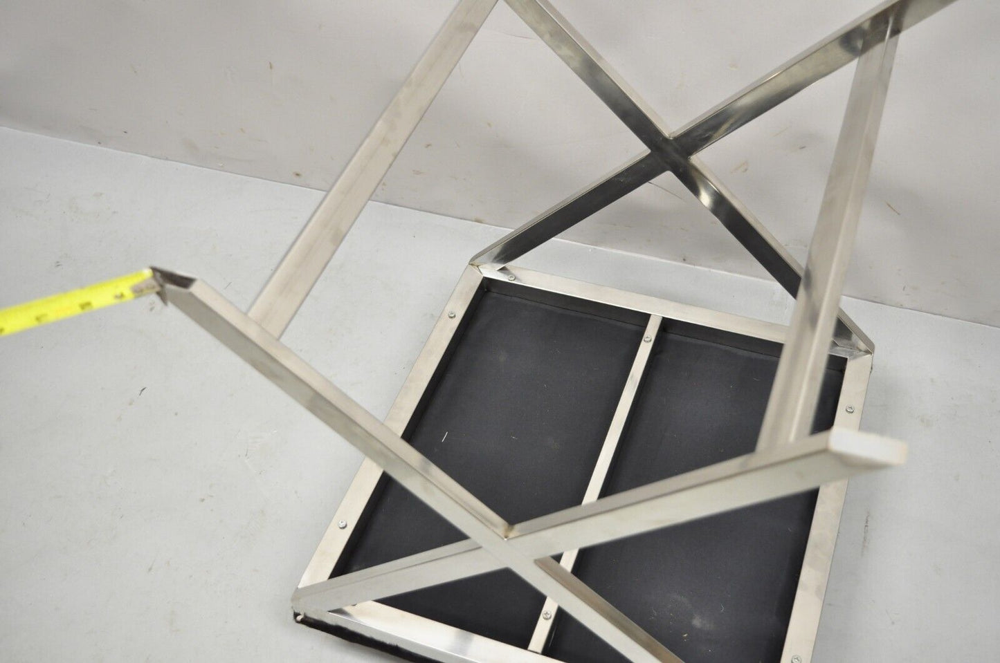 Modern Chrome Frame X-Frame Metal Stool with Cowhide Upholstery