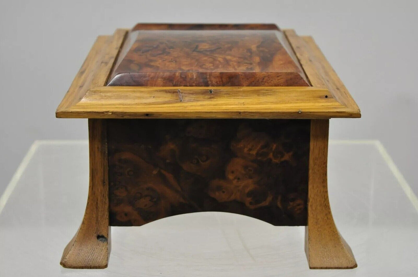 French Art Nouveau Style Handcrafted Elm Burl Wood Jewelry Box by William Mowry