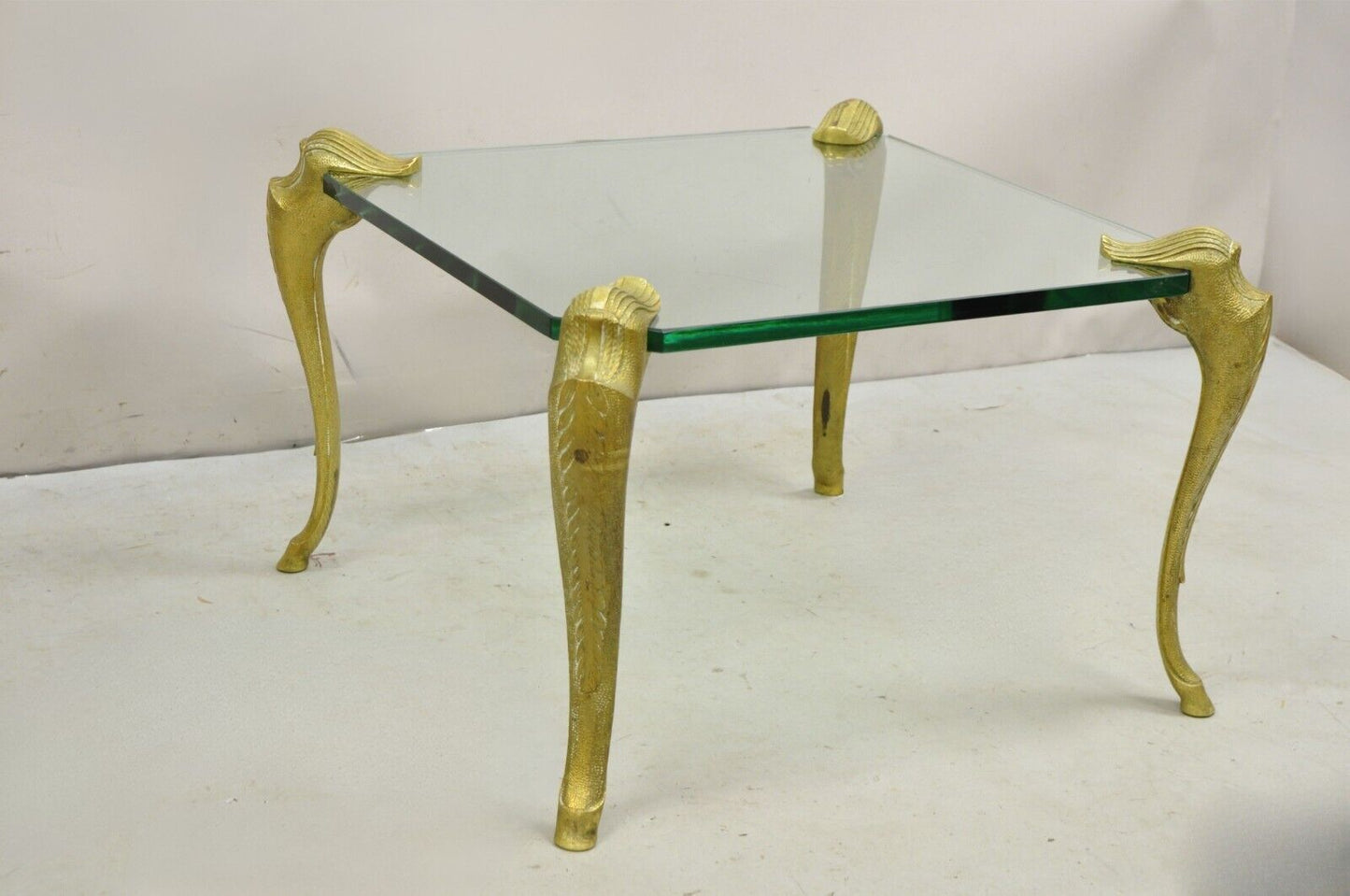 Vintage Hollywood Regency P.E. Guerin Style Gilt Bronze Brass & Glass Side Table