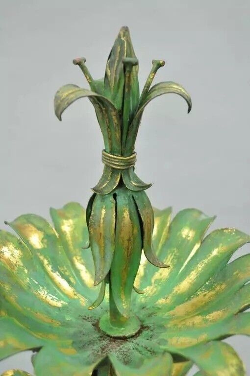 Italian Hollywood Regency Green Gold Tole Metal Palm Leaf 60" Sculpture Statue
