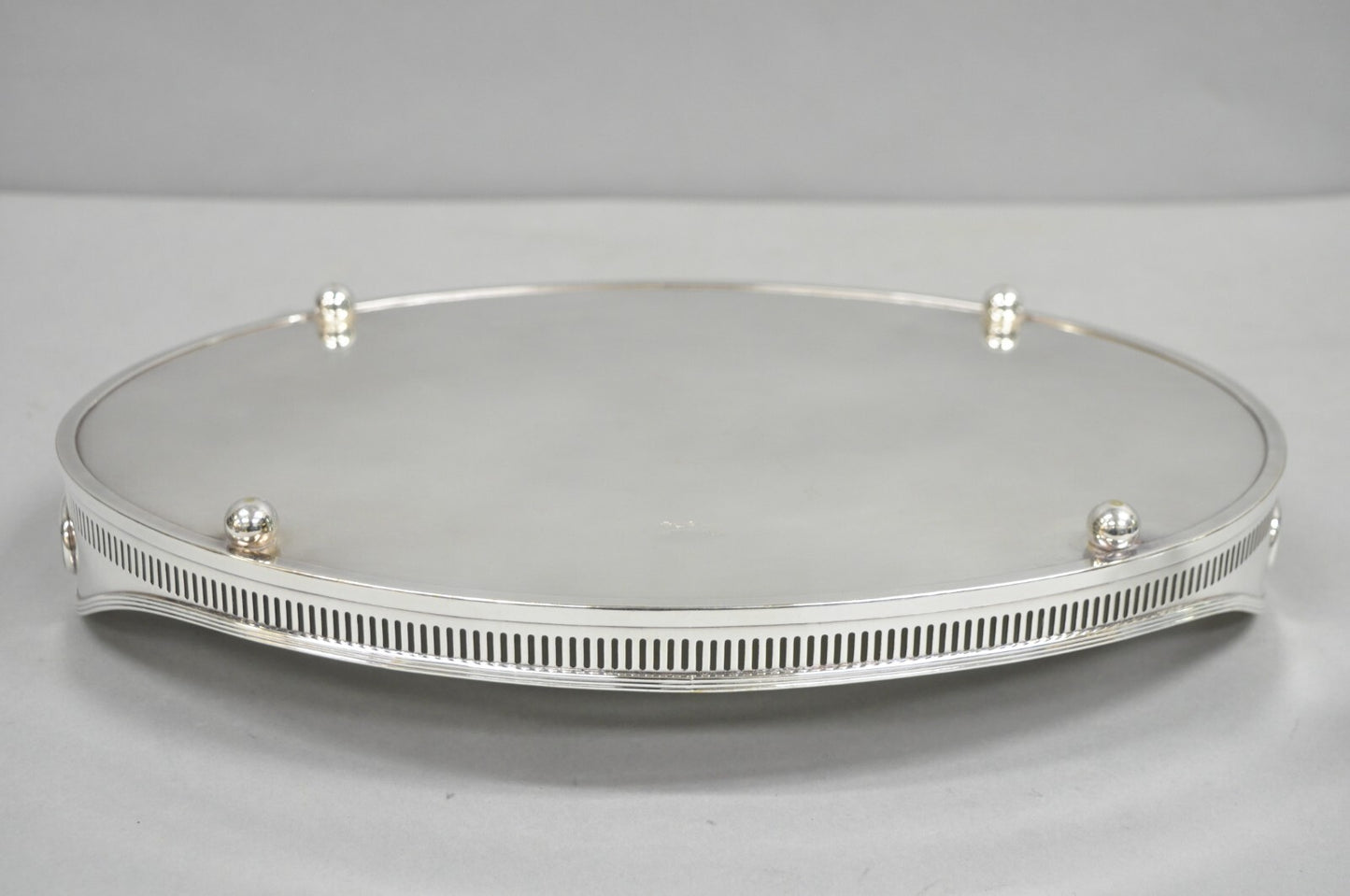 Antique English Sheffield Edwardian Silver Plated Oval 16" Bar Tray w/ Gallery