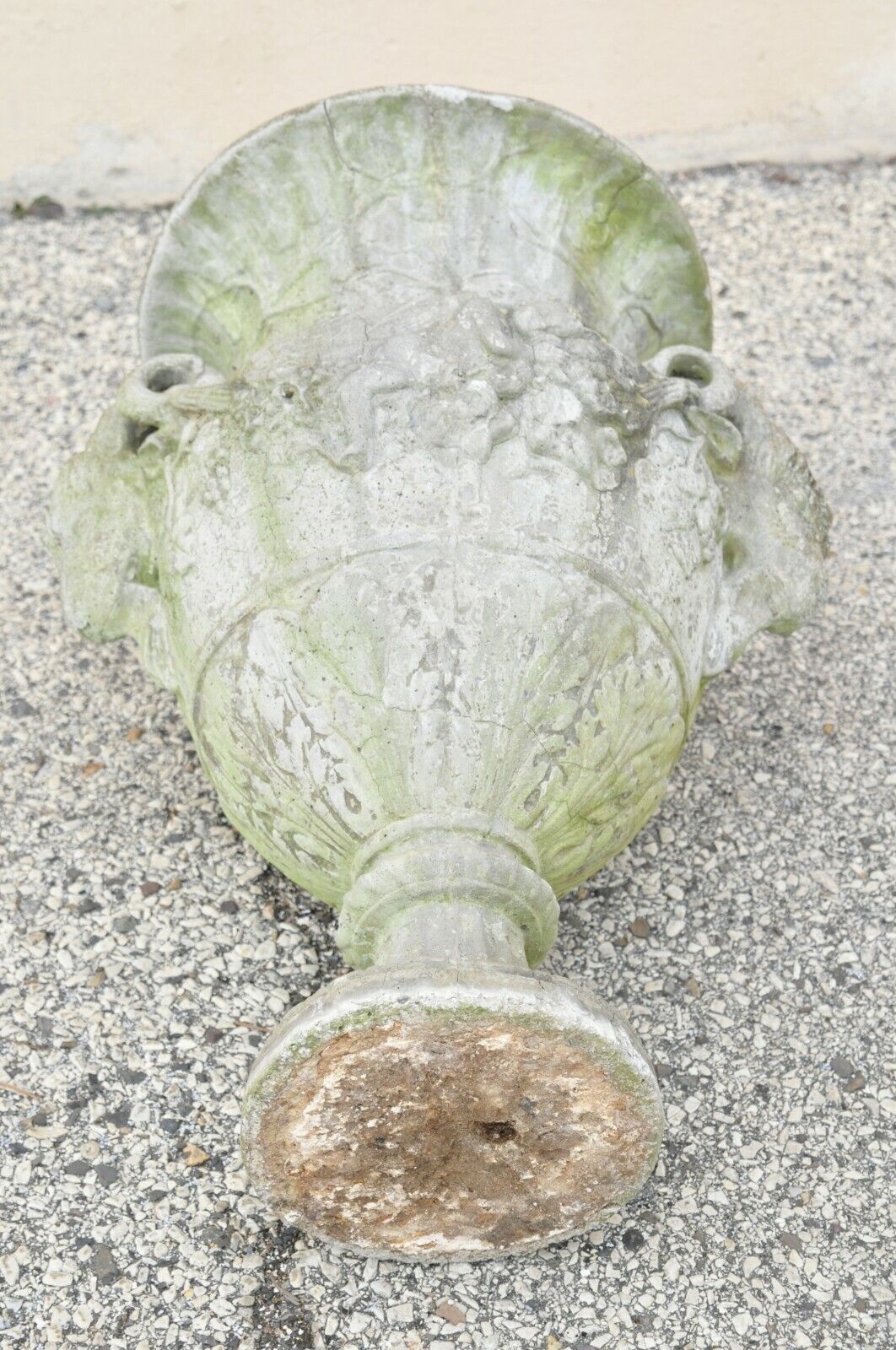 French Neoclassical 28" Concrete Figural Cherub Rams Garden Planters - a Pair
