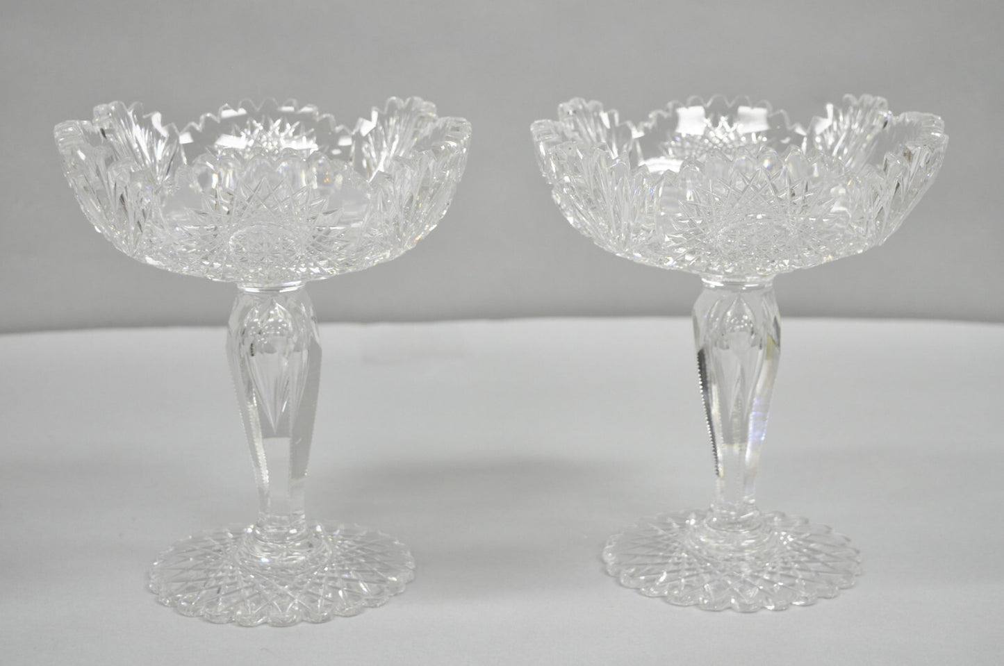 Antique Brilliant Cut Crystal Glass Candy Compote Pedestal Nut Dish - a Pair