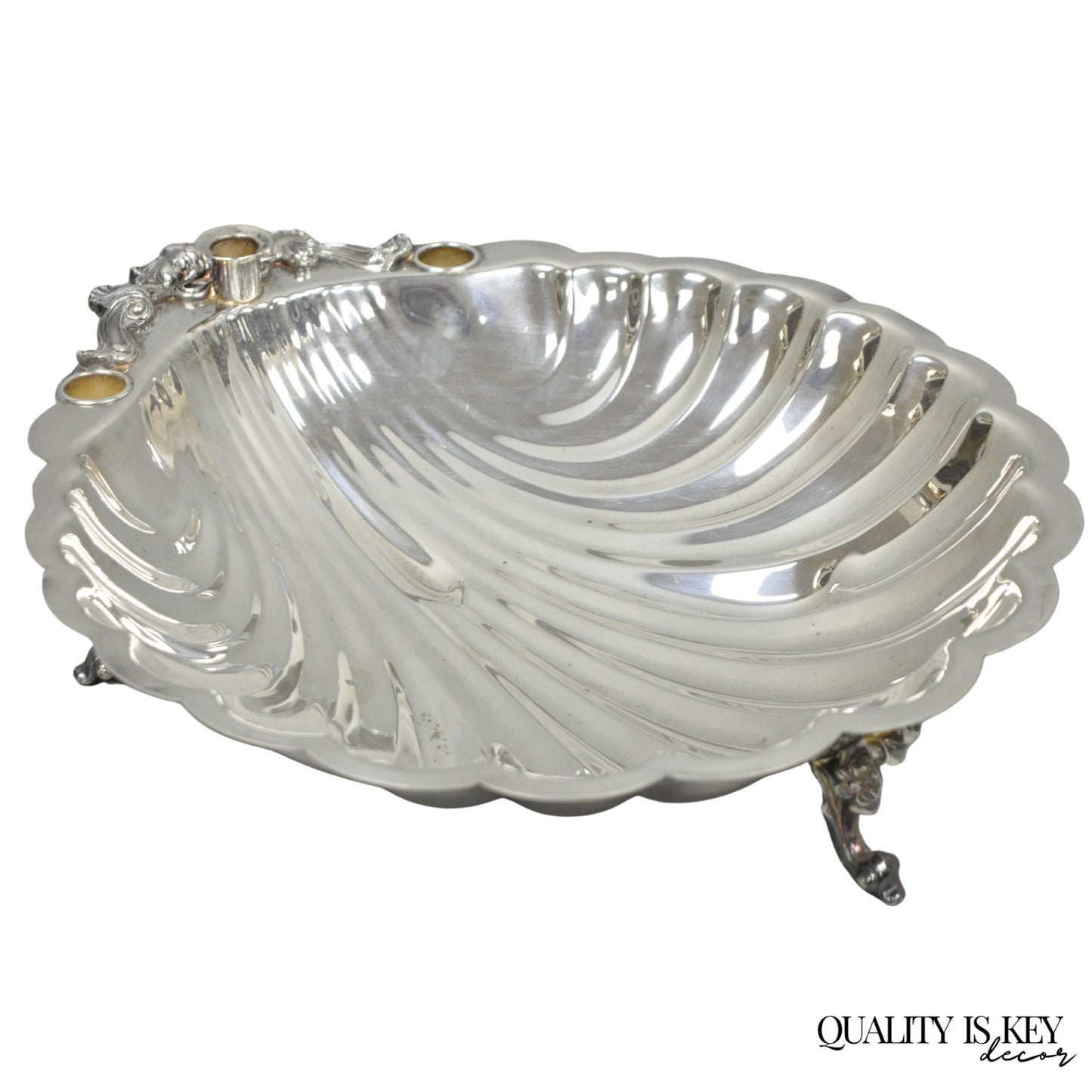 Vintage Sheffield Silver Co. Clam Shell Silver Plated Footed Serving Dish
