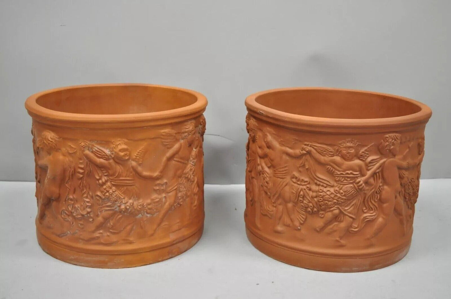 Large Italian Bitossi Red Terracotta Cherub Putti Garden Planter Flower Pot