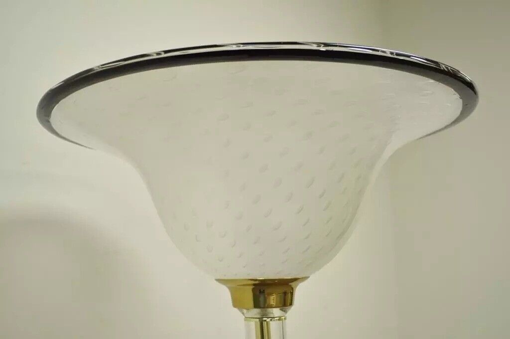 Vintage Mid Century Hollywood Regency Lucite Brass Glass Torchiere Floor Lamp