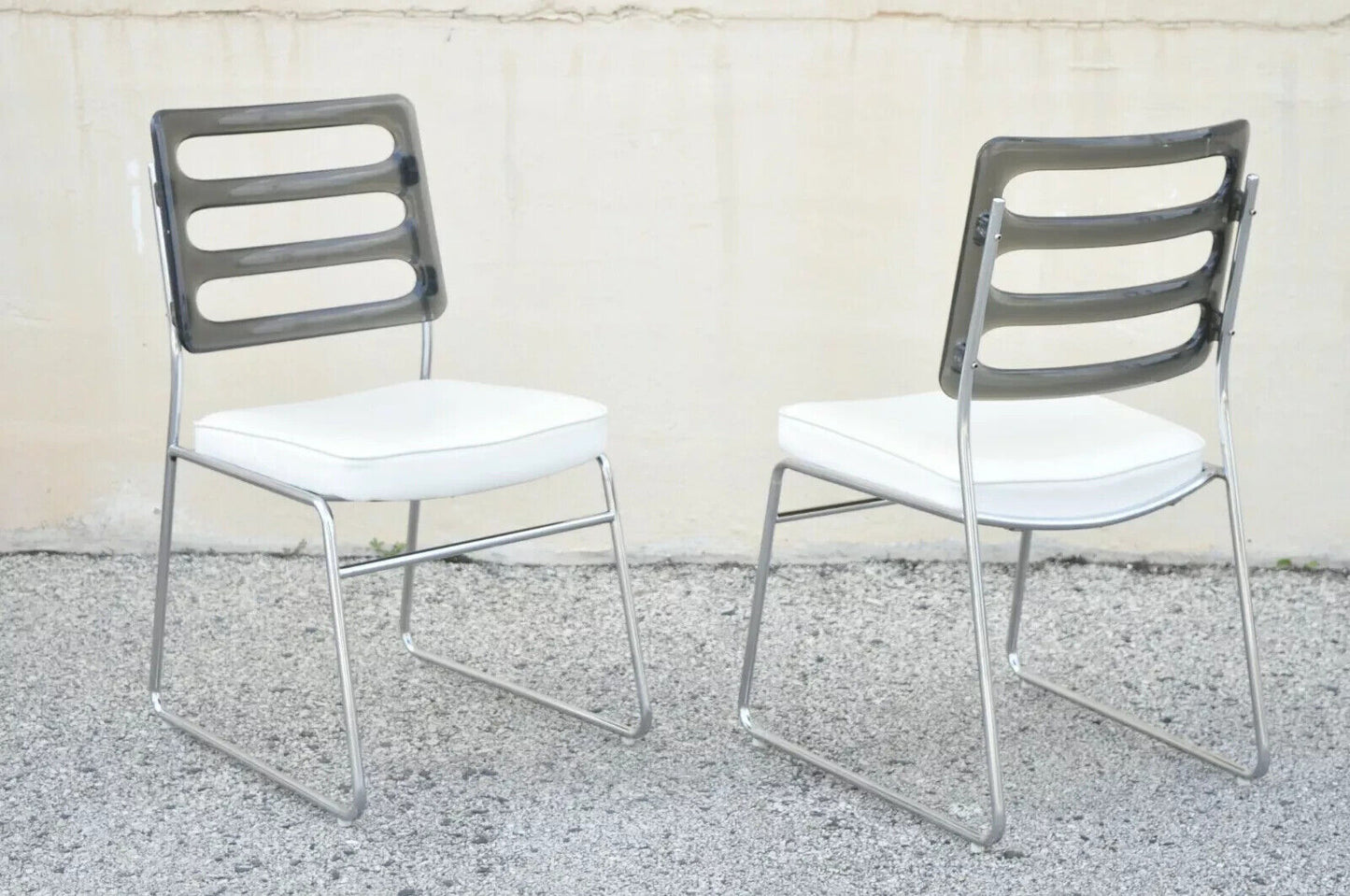 Vintage Mid Century Modern Smoked Lucite Chrome Frame Dining Chairs - Set of 6