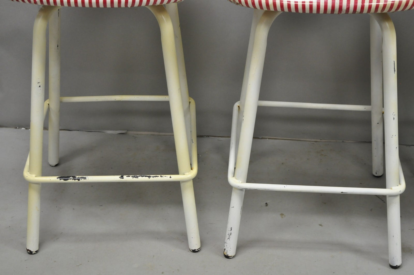 Vintage Modern Metal White Painted Swivel Amisco Counter Bar Stool - Set of 4