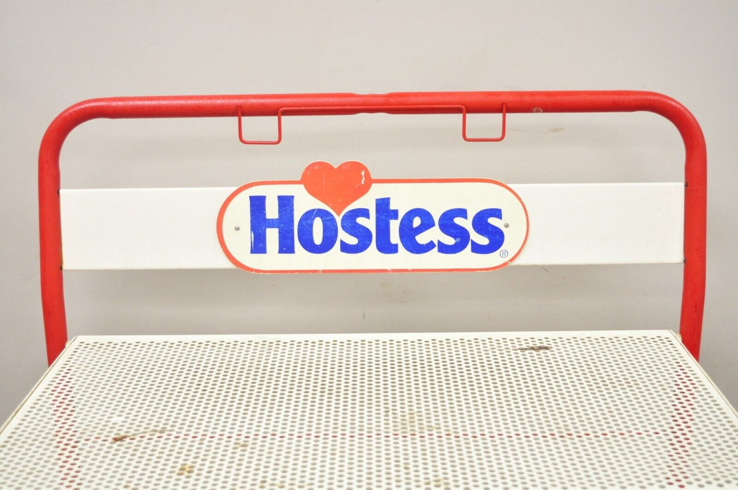 Vintage Hostess Red Metal Perforated 4 Shelf Folding Display Shelf Stand