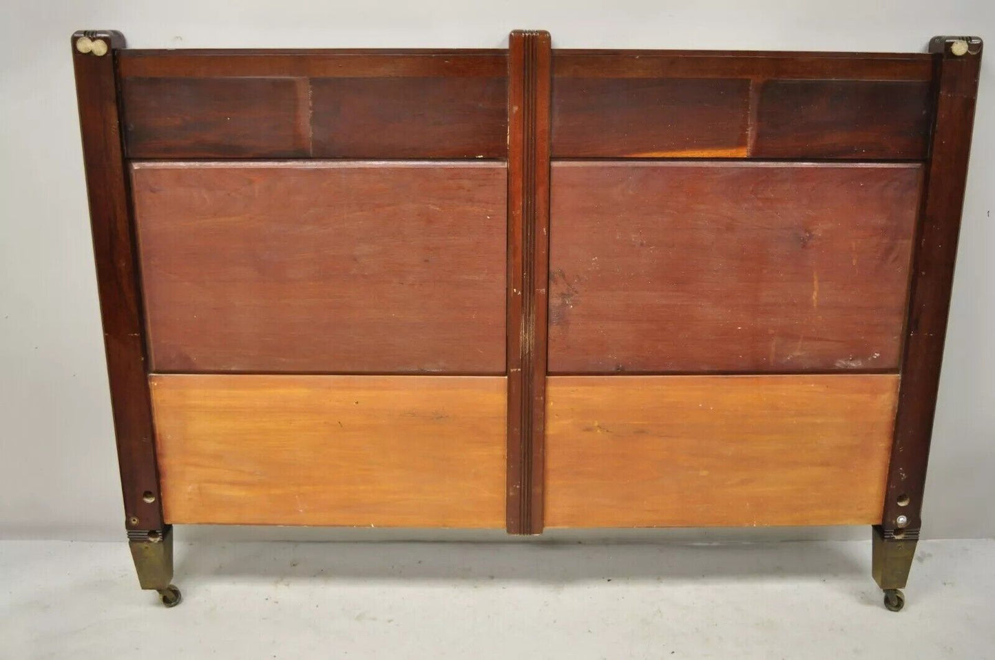 Herts Brothers Edwardian Mahogany Brass Satinwood Inlay Queen Bed Headboard