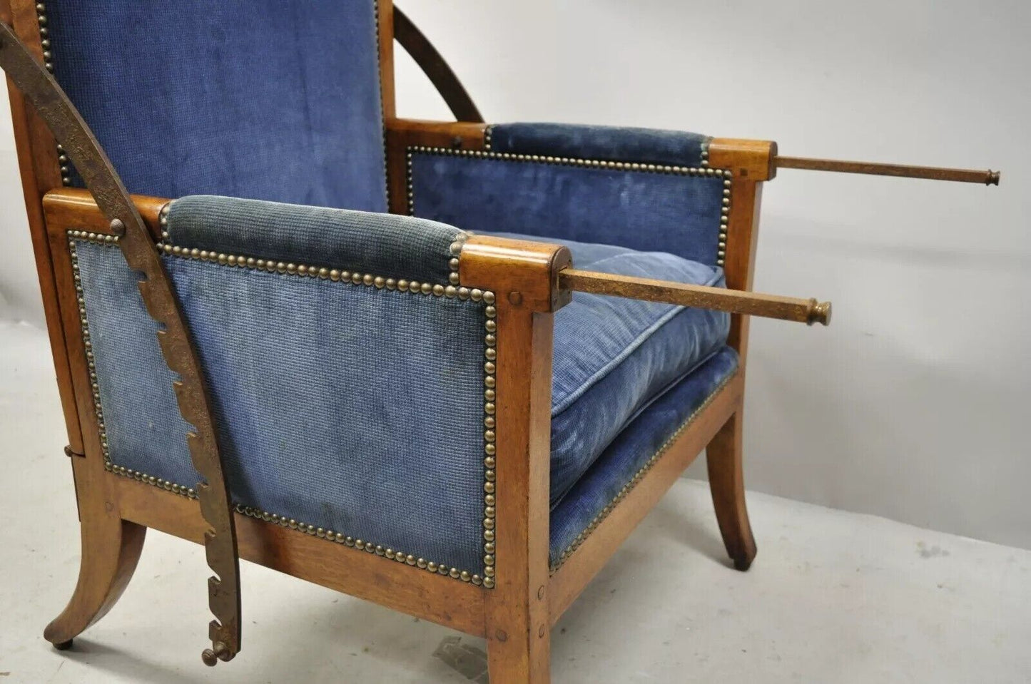 19th C Italian Biedermeier Mahogany Reclining Lounge Chair w/ Cast Iron Hardware