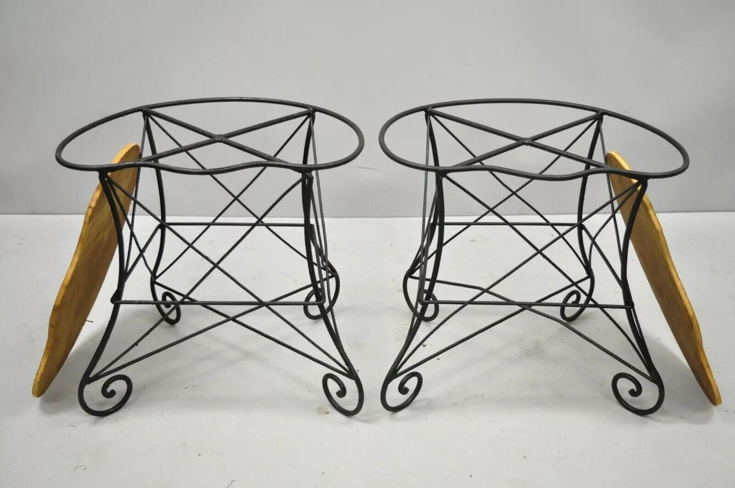 Vintage French Art Nouveau Style Scrolling Wrought Iron Stools - a Pair