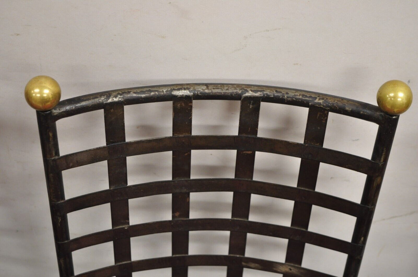 Vintage Mid Century Brutalist Iron Chain Link Swivel Counter Bar Stool Set of 4