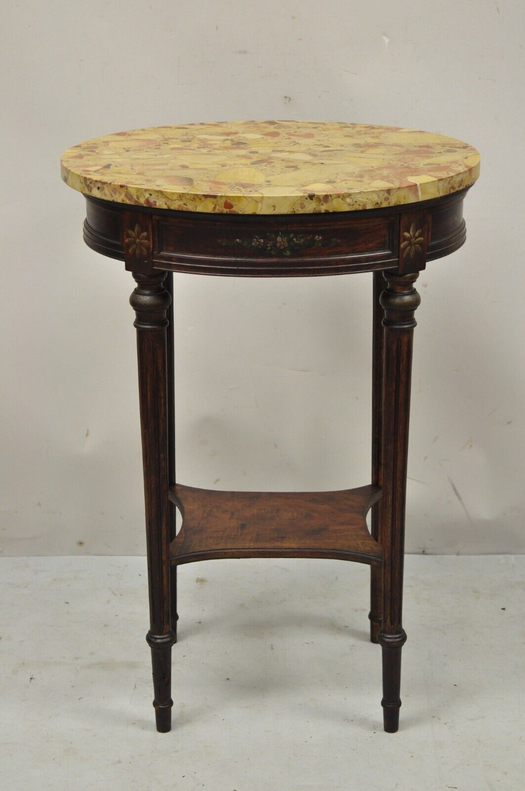Vintage French Louis XVI Style Victorian Oval Marble Top Accent Side Table