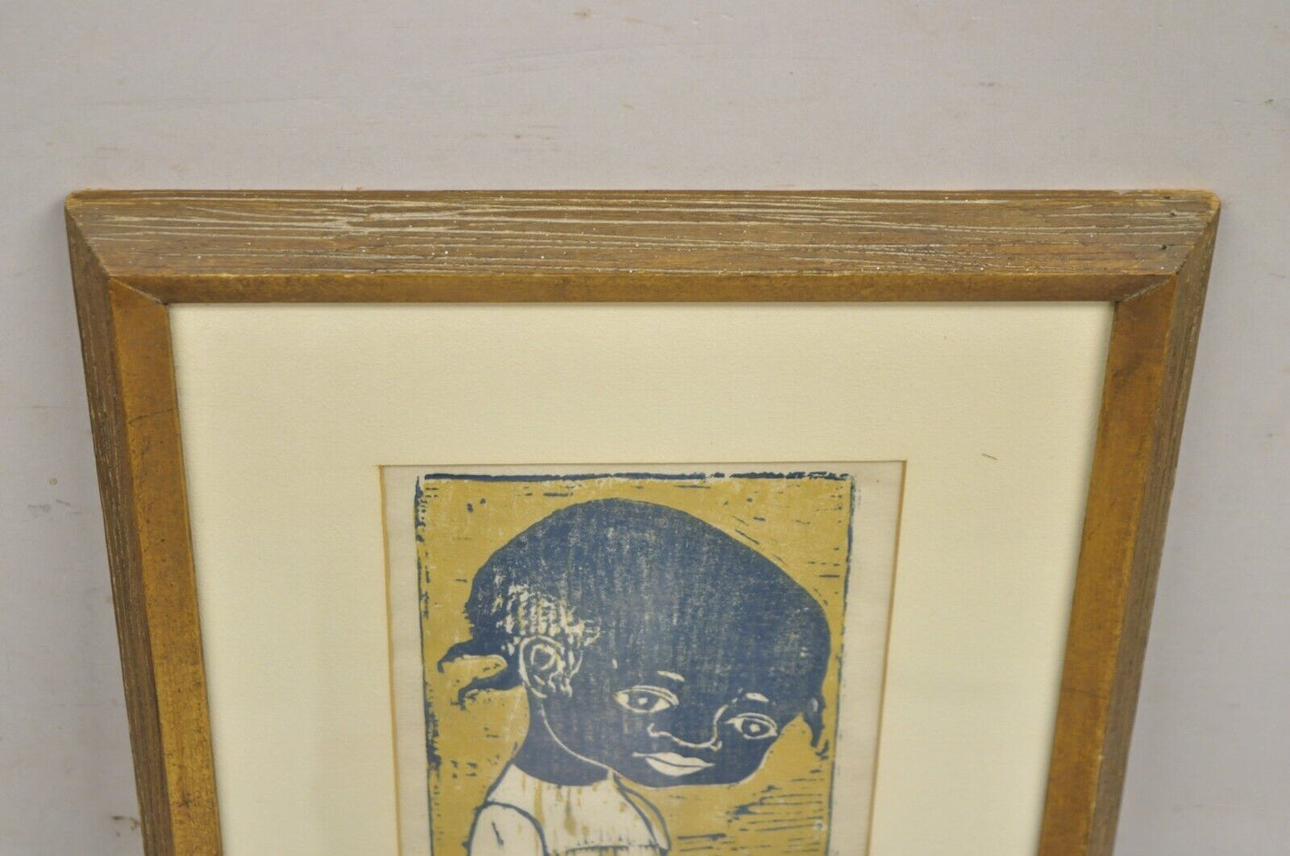 Vintage Helen Siegl "Young Girl" 1950s Woodcut Print Framed Mid Century Art