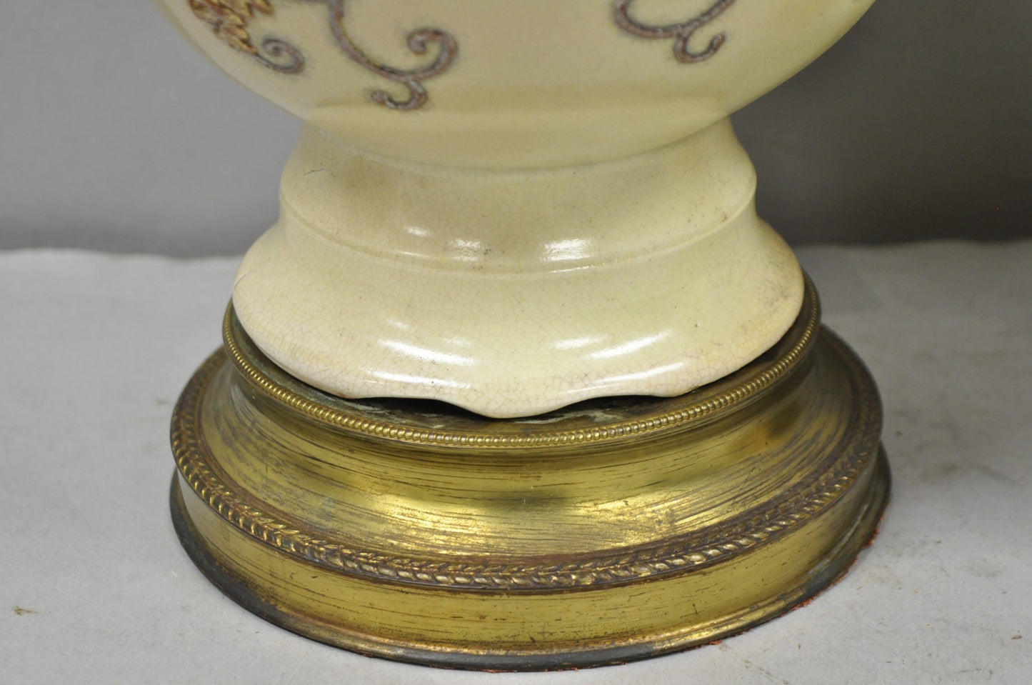 Antique Japanese Ceramic Beige Figural Dragon Vase Form Table Lamps - a Pair