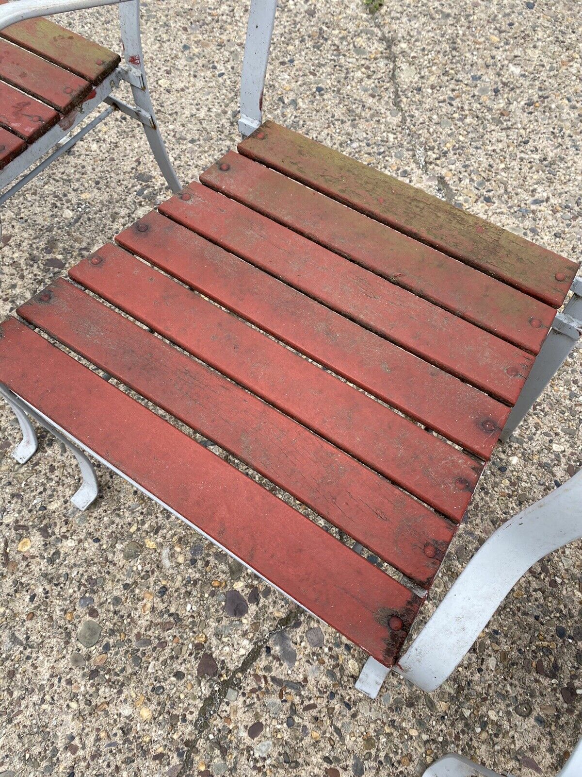 Vintage Wrought Iron and Wood Slat French Style Garden Outdoor Chairs - a Pair