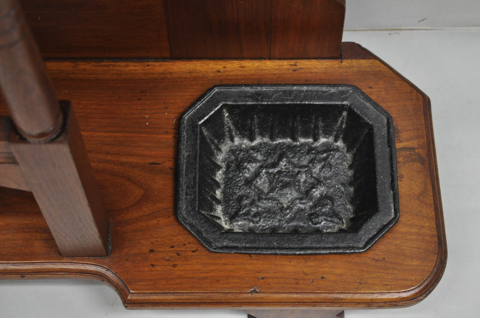 Antique Eastlake Victorian Walnut Marble Top Umbrella Stand Hall Tree Mirror