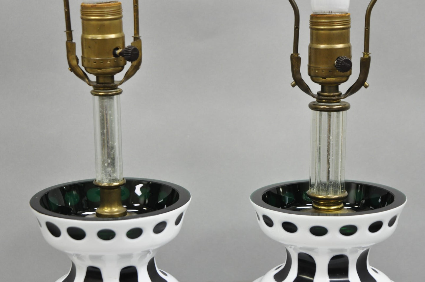 Antique Bohemian Green & White Fruit Harvest Czechoslovakian Table Lamps - Pair