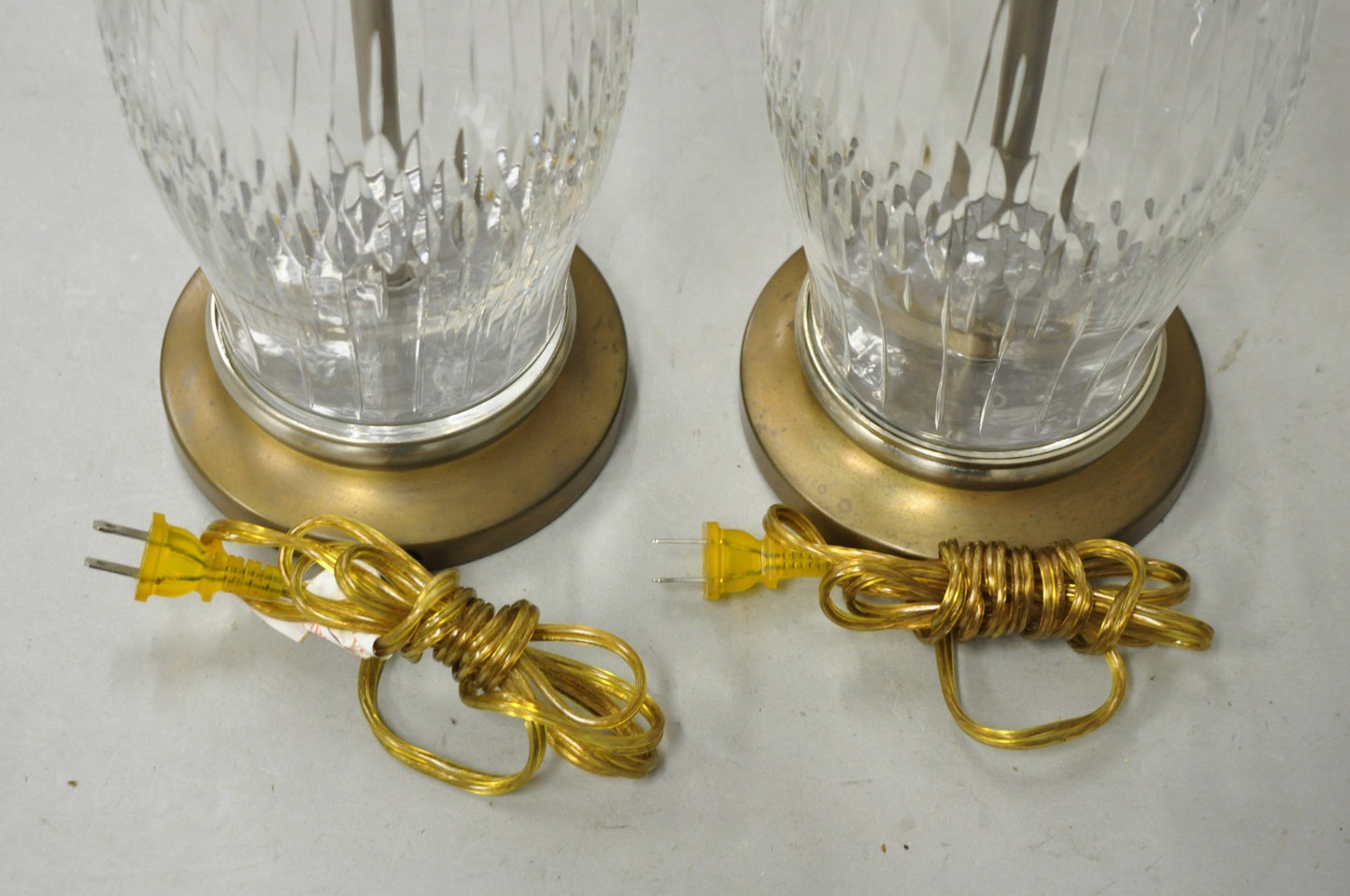 Vintage Bombay Co. Cut Crystal Glass Jardiniere & Brass Table Lamps - a Pair