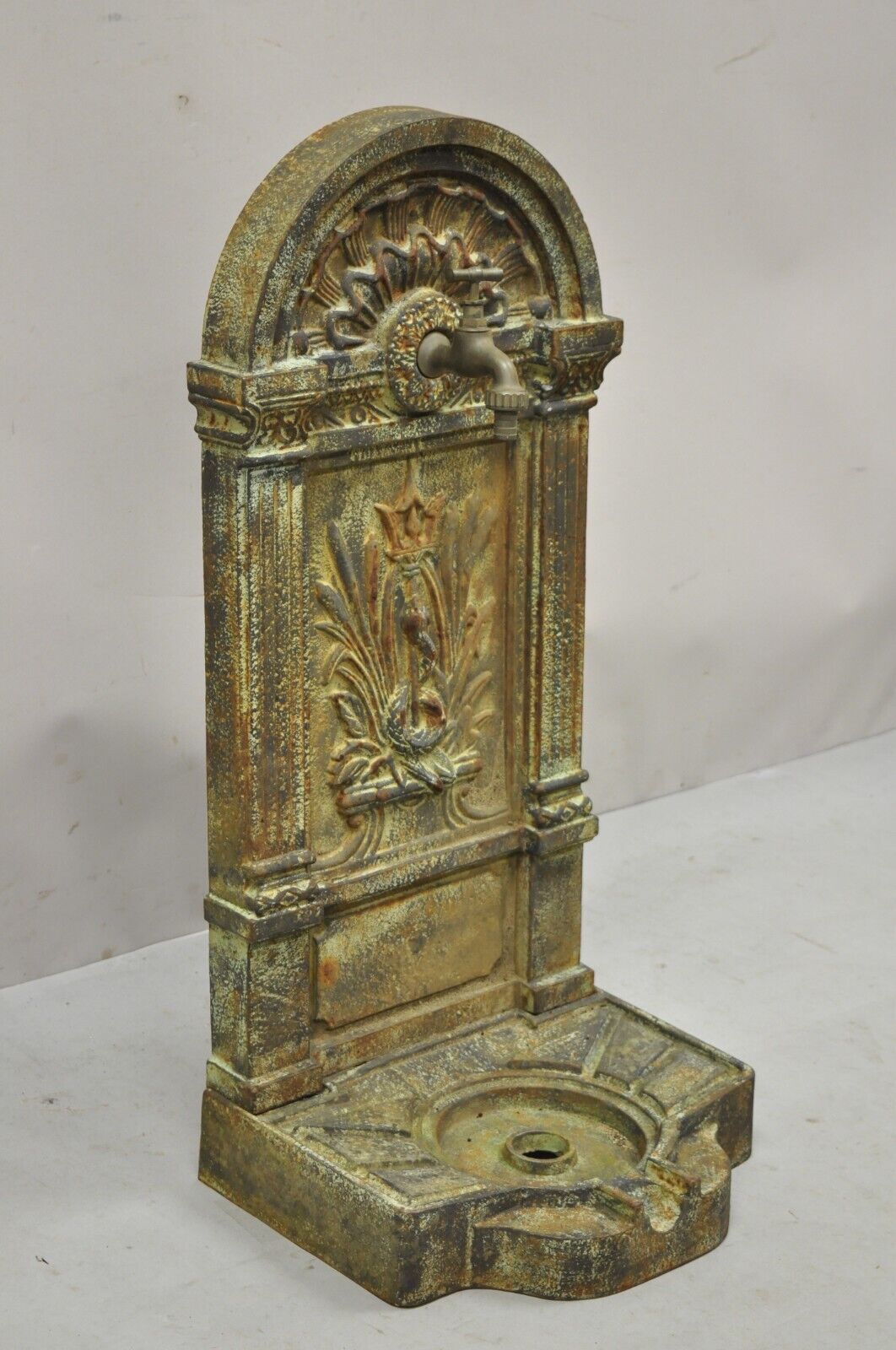 Cast Iron French Neoclassical Style Serpent Trident Outdoor Garden Wall Fountain