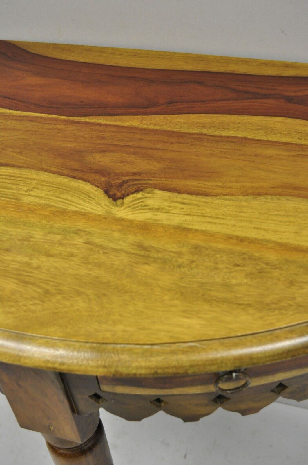 Mediterranean Spanish Style Half Round Gothic Demilune Teak Console Hall Table B