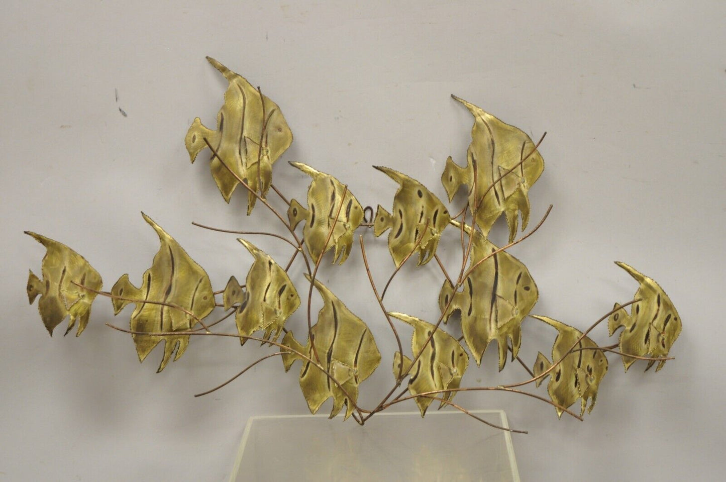 Vintage Bergasse Mid Century Modern Brass Metal School of Fish Wall Sculpture