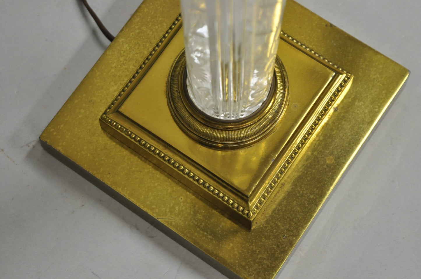 Vintage Neoclassical Style Floral Etched Glass Column Brass Reading Floor Lamp
