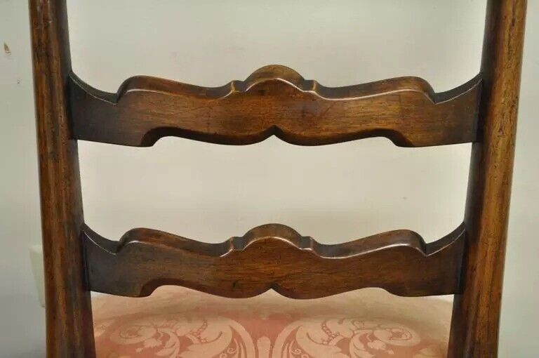 Antique George II Ribbon Back Irish Ladder Back Walnut Dining Side Chairs - Pair