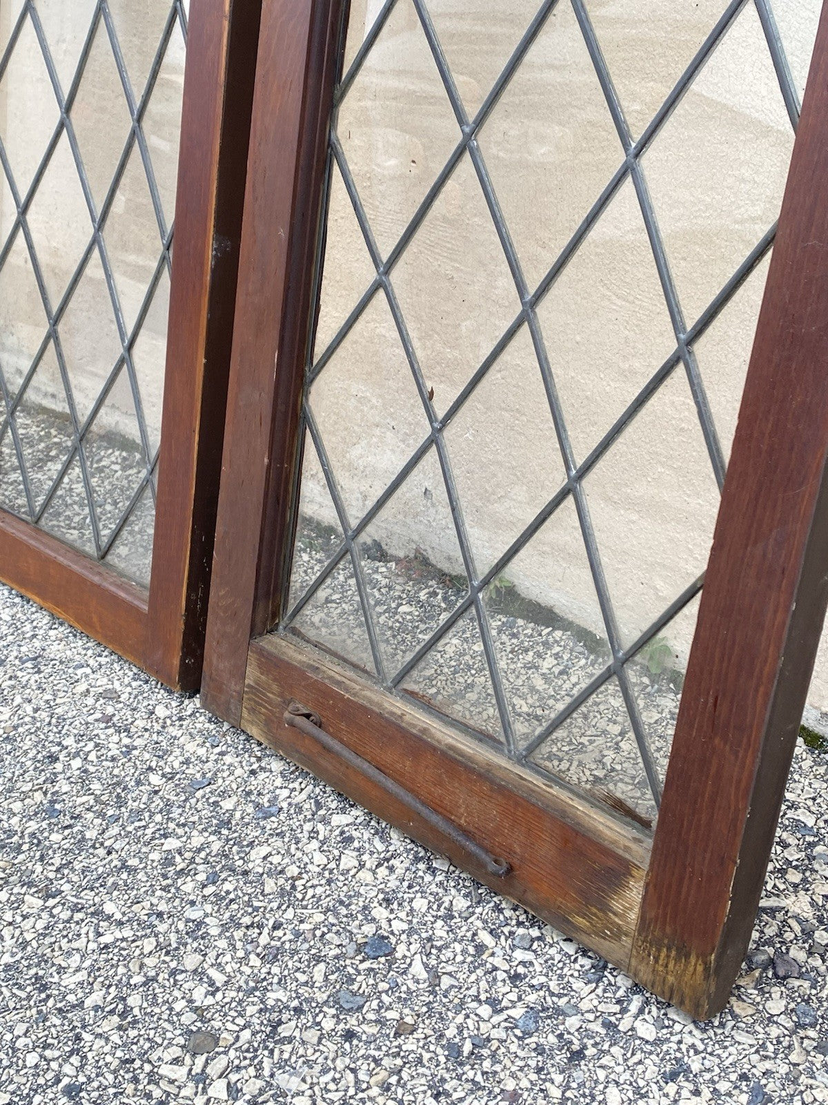 Antique Arts & Crafts Diamond Lattice Leaded Glass Windows in Frame - Set of 4