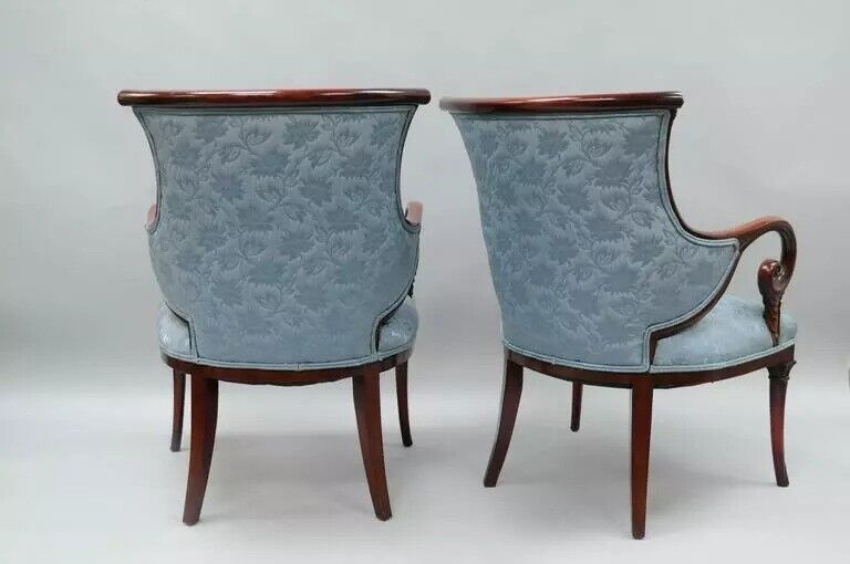 Antique Hollywood Regency Grosfeld House Mahogany & Rosewood Arm Chairs - a Pair