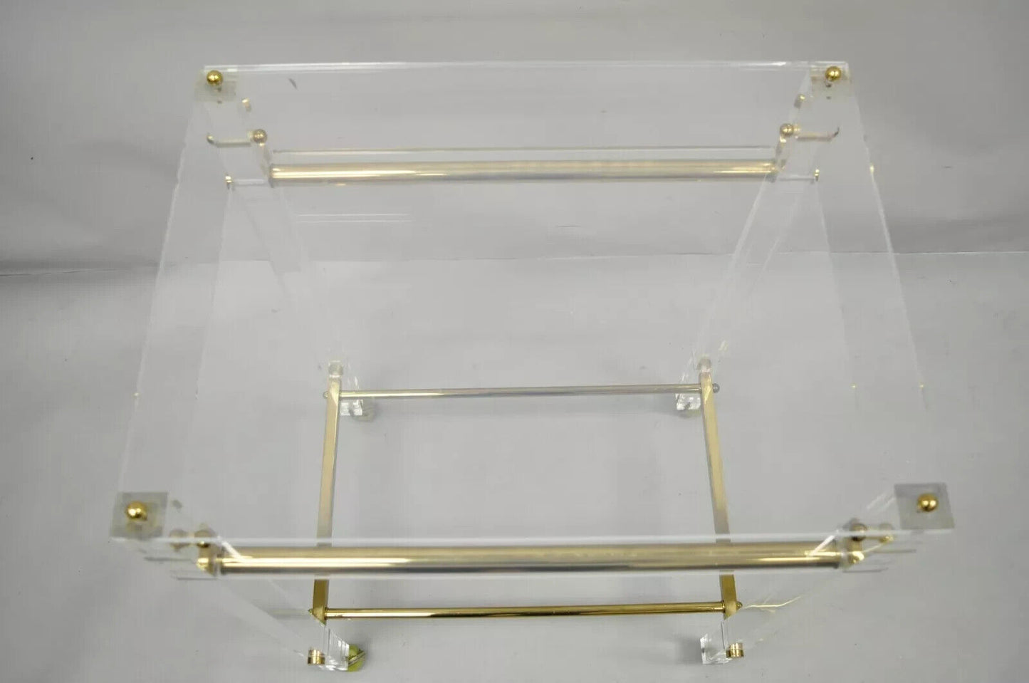Vintage Mid Century Modern Lucite & Brass Rolling Bar Cart Tall Side Table