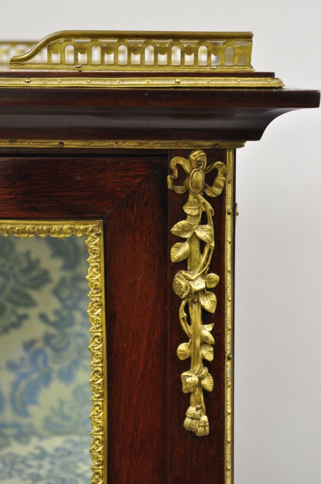 Antique French Louis XV Style Bronze Mount Hand Painted Curio Display Cabinet