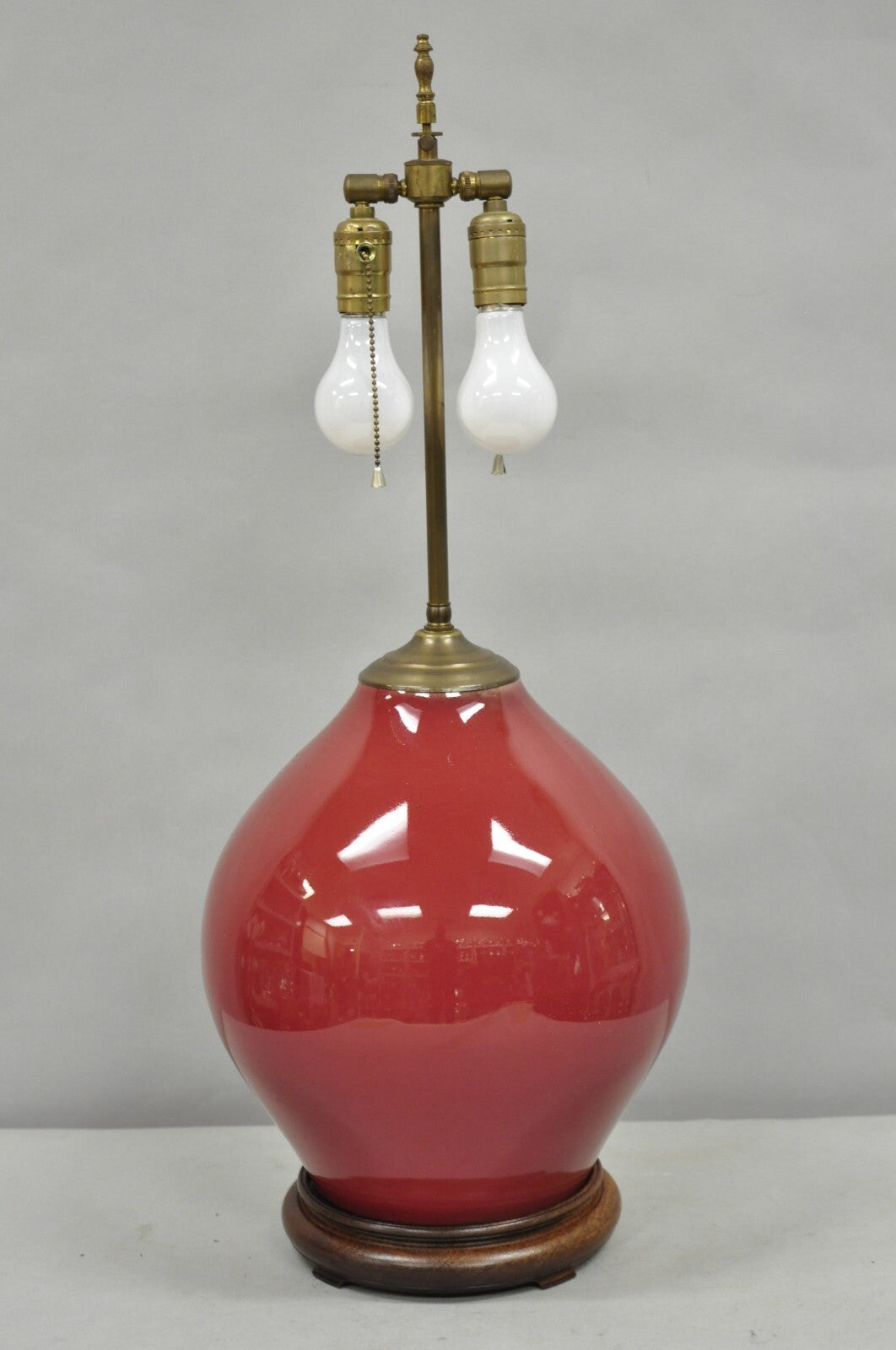 Antique Chinese Oxblood Red Glazed Porcelain Bulbous Jardinierie Table Lamp