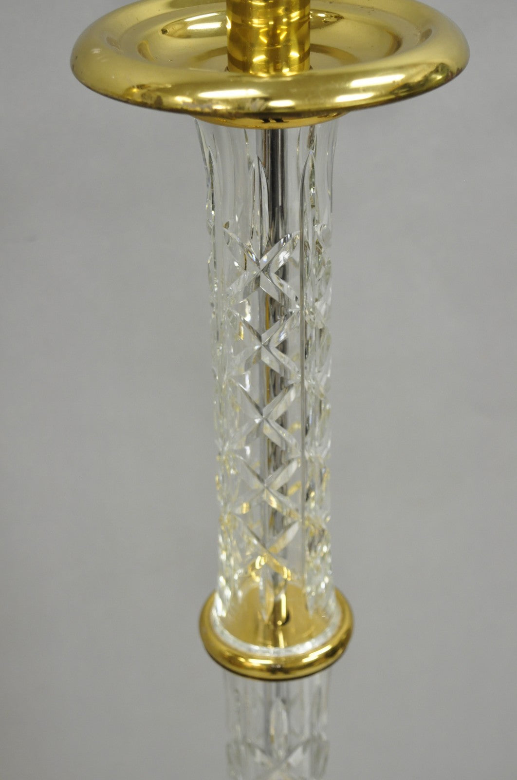 Waterford Kinsale Crystal Glass Column Brass Empire Style Floor Lamp - a Pair