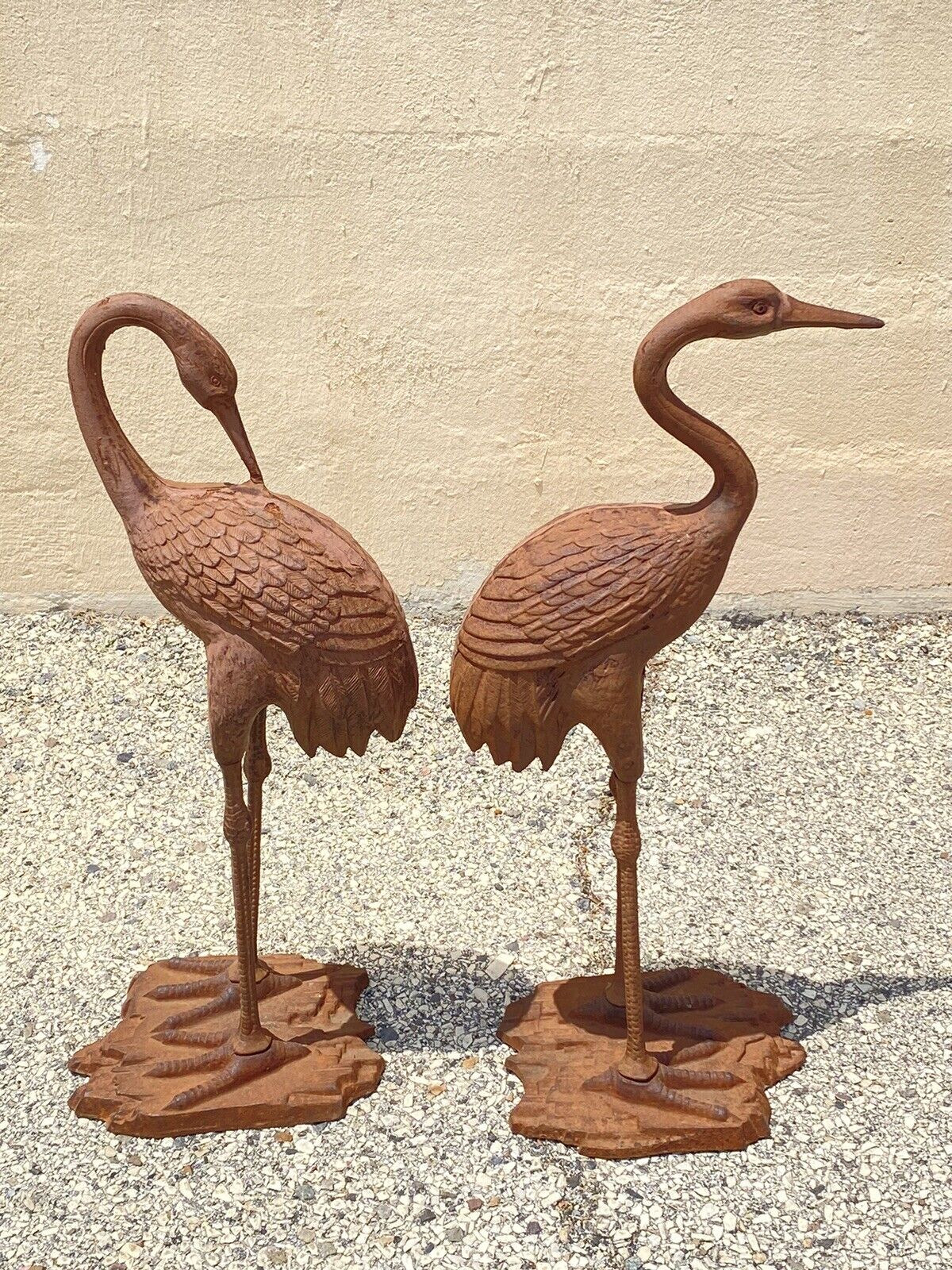Decorative Outdoor Cast Iron Metal Garden Statue Sculpture Bird Crane - Set of 2