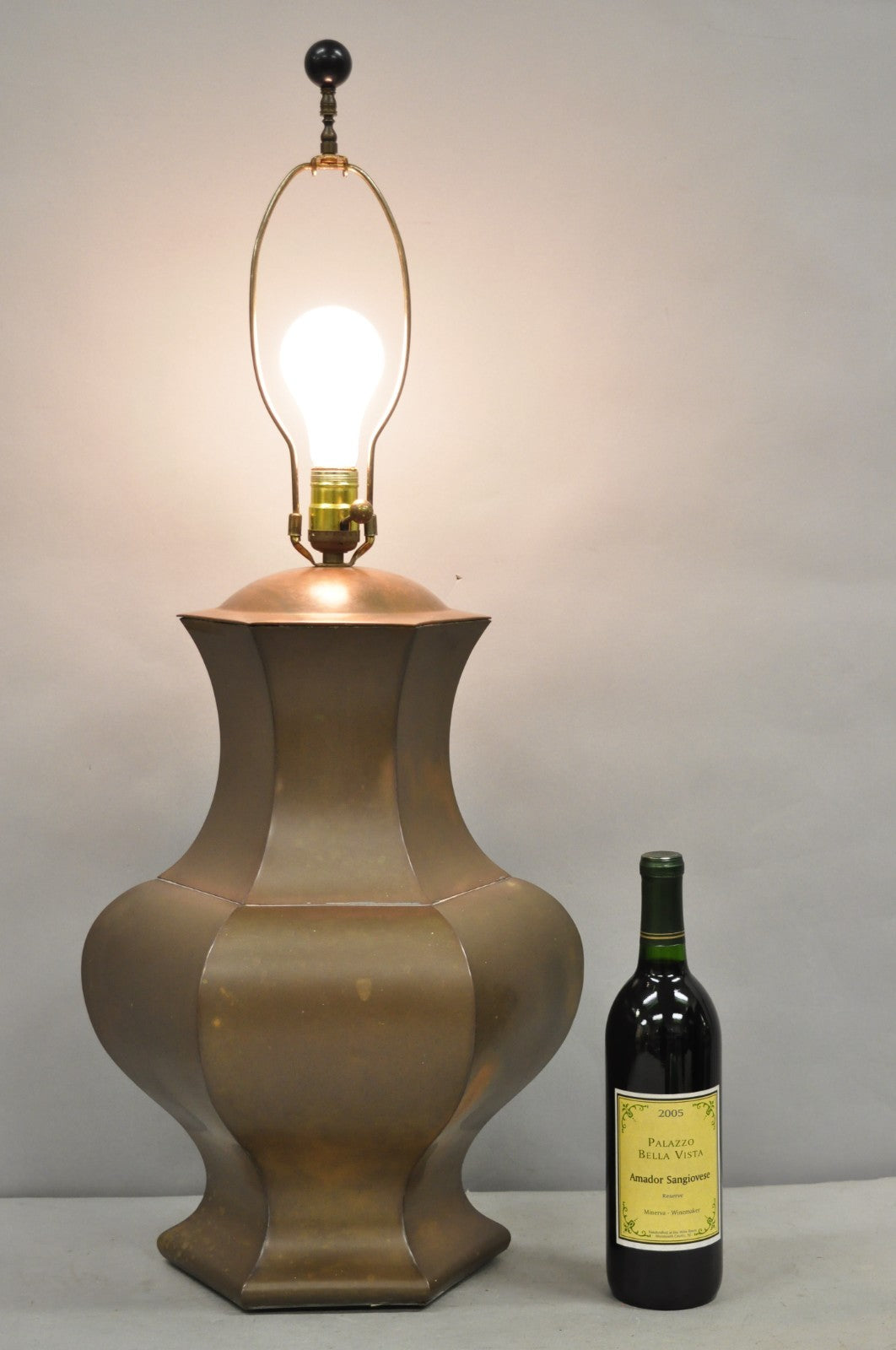Vintage Chinoiserie Patinated Copper Hexagonal Oriental Ginger Jar Table Lamp