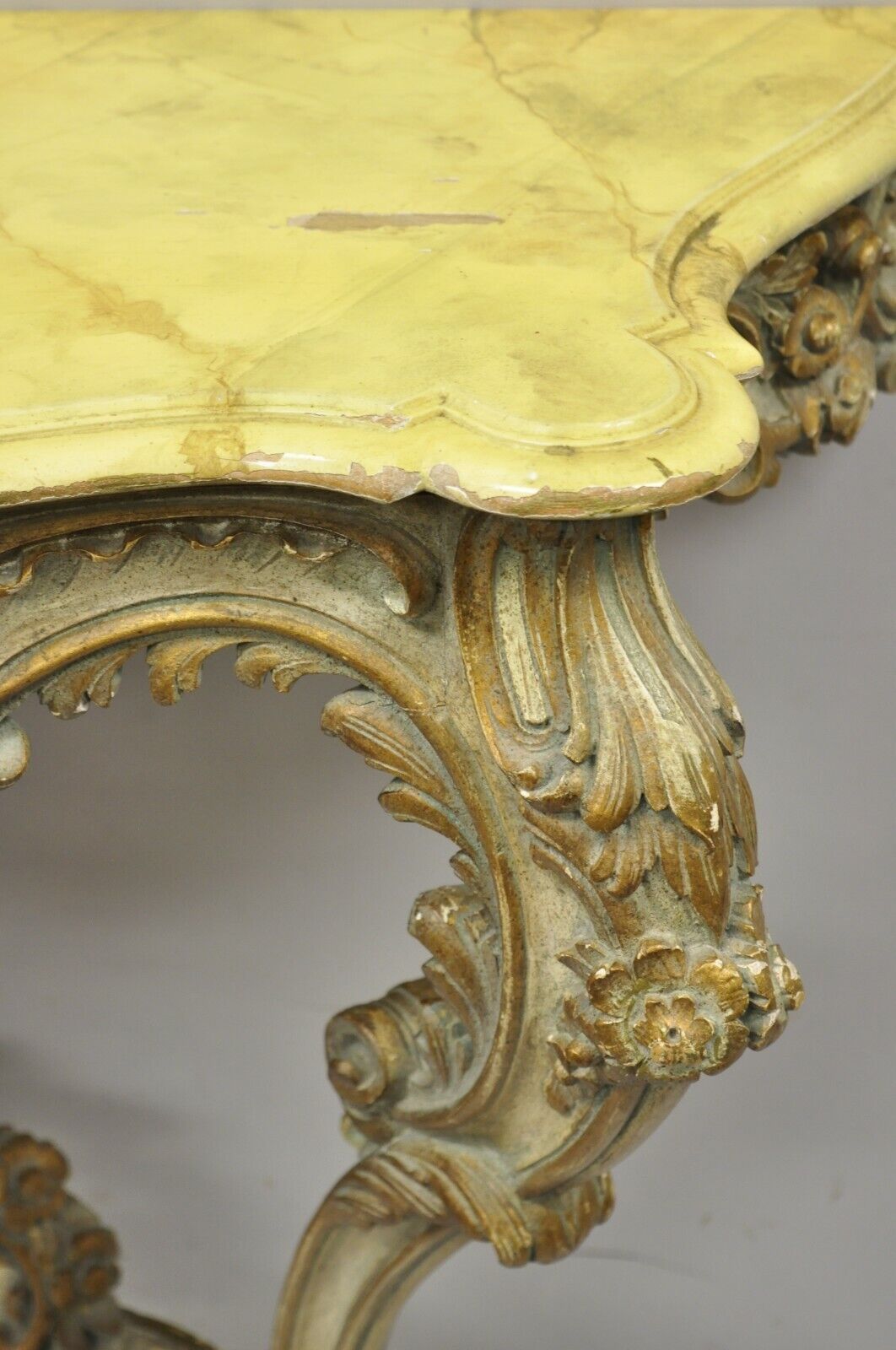 Antique Italian Rococo Carved Giltwood Wall Mount Console Hall Table