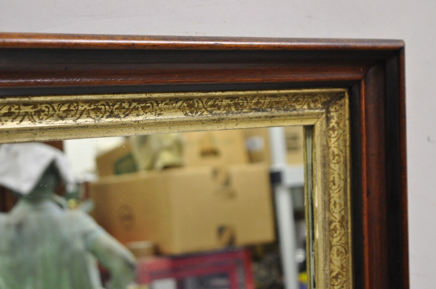 Antique Victorian Aesthetic Deep Shadow Box Mahogany Frame Wall Mirror 24 x 22.5