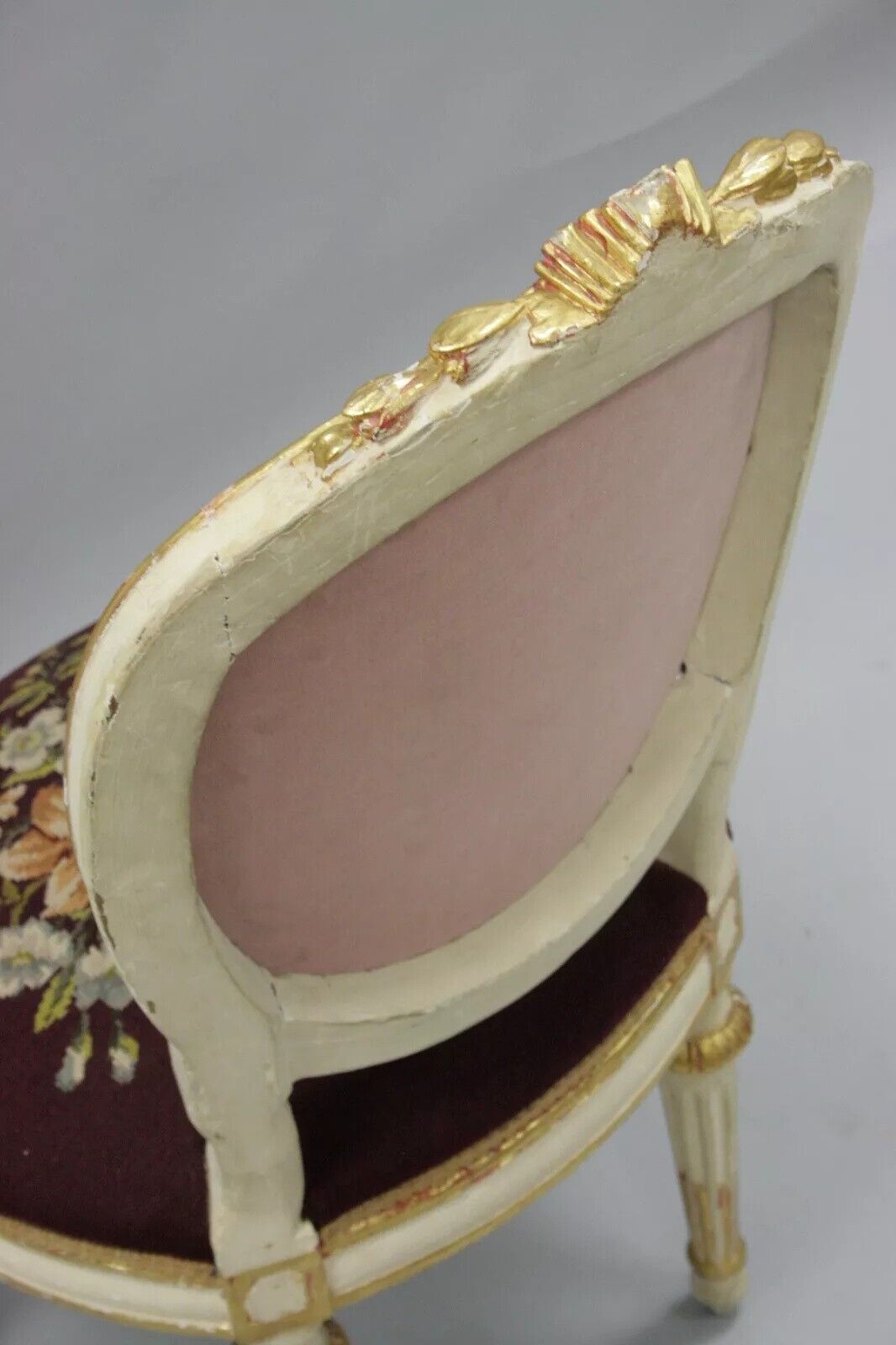 Antique French Louis XVI Style Carved Floral Needlepoint Accent Chair White Gold