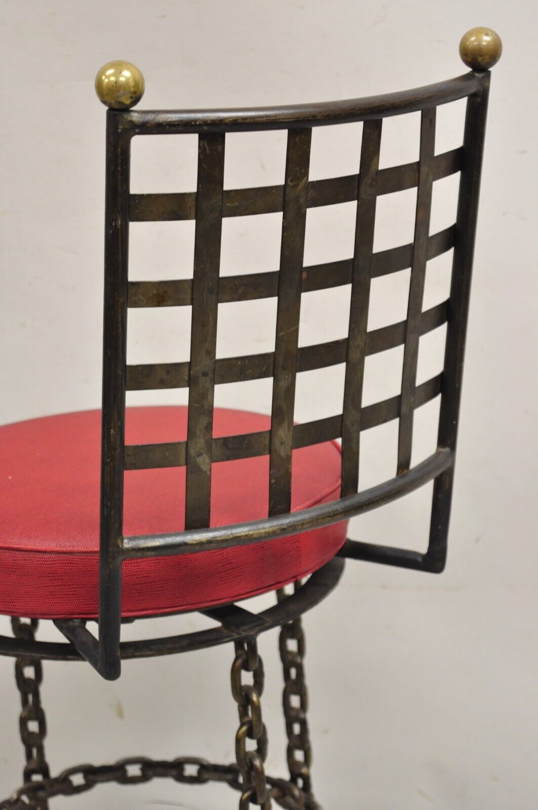 Vintage Mid Century Brutalist Iron Chain Link Swivel Counter Bar Stool Set of 4