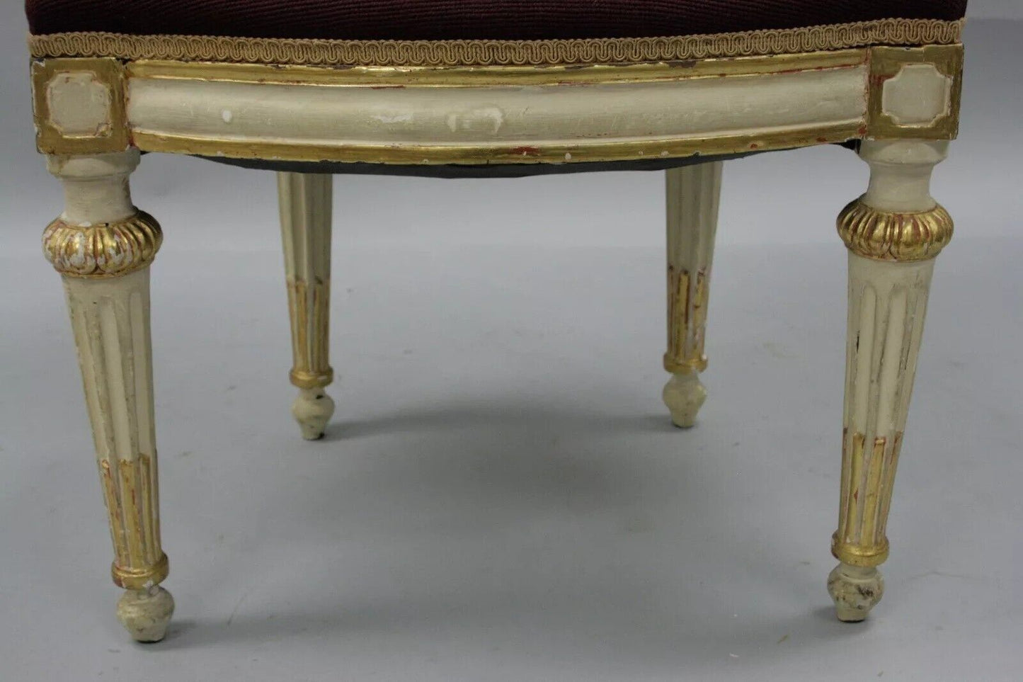 Antique French Louis XVI Style Carved Floral Needlepoint Accent Chair White Gold