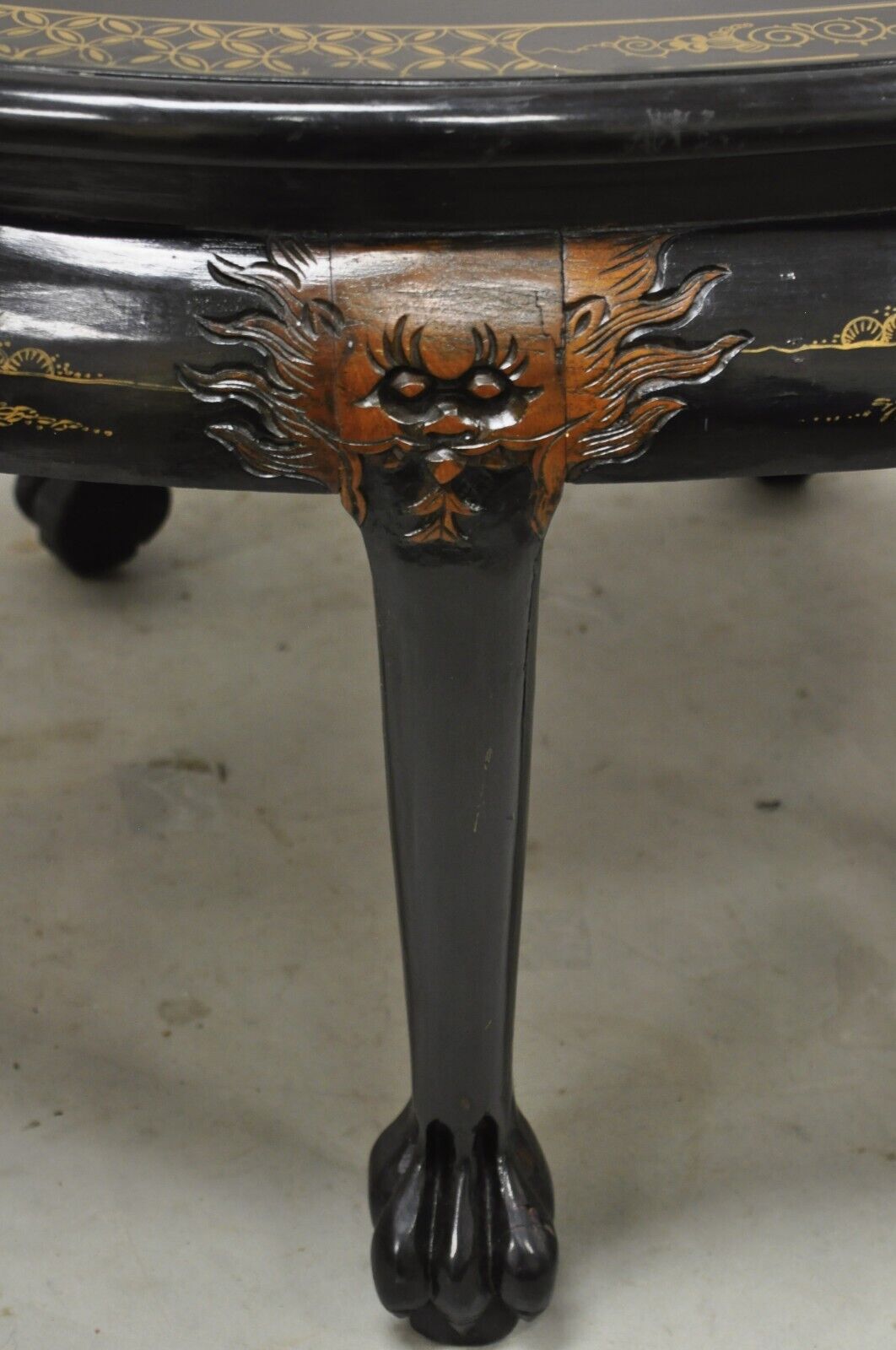 Chinese Black Lacquer Mother of Pearl Oval Nesting Coffee Table Set 6 Stools - A